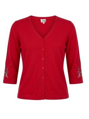 JACOB - RED Cardigan buttons down crew neck - Colored flowers embroidery large